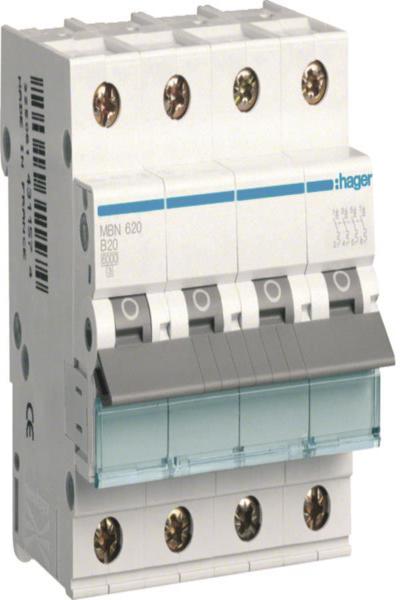 Disjoncteur Hager 3p+N B-20A 6kA MBN620