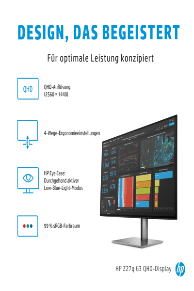 HP Z27q G3 QHD - 68.6 cm (27") - 2566 x 1440 pixels - Quad HD - LED - 5 ms - Silver - 1C4Z7AA