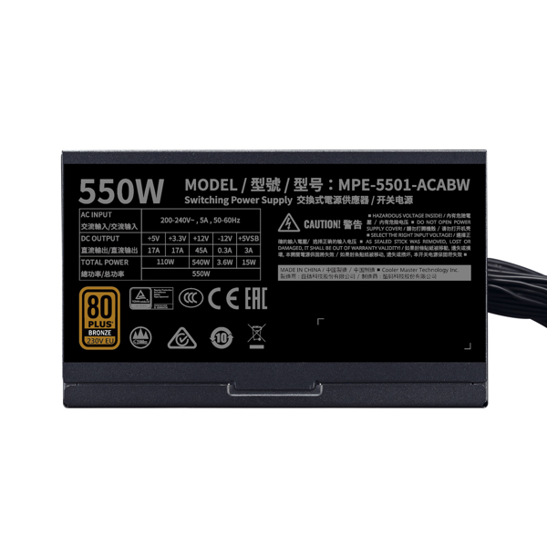 Alimentation Cooler Master MWE 550 Bronze 230 V V2 - MPE-5501-ACABW-BEU