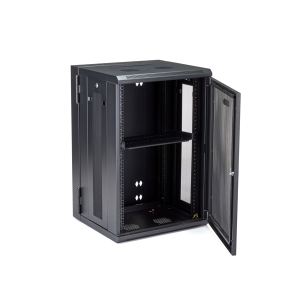 StarTech 18U Wall Mount Server Rack - up to 51cm deep - Hinged Chassis - Nätverksskåp - Server Cabinet - Rack Enclosure Cabinet - Wall Mountable - Black - 18U - RK1820WALHM