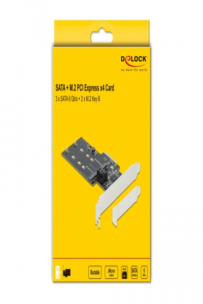 Delock 3-portars SATA och 2-platsers M.2 Key B PCI Express x4-kort - 90499