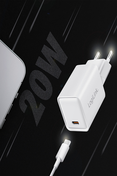 LogiLink PA0355 - USB-Ladegeraet 20 W 5-12 V 1x USB-C PD+QC 3.0 GaN weiÃƒÅ¸ - PA0355