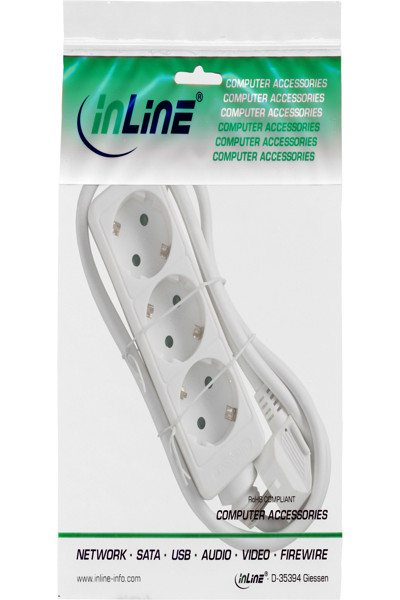 Bloc multiprises InLine - 3 prises avec contact de terre CEE 7/3 - blanc - 1,5 m