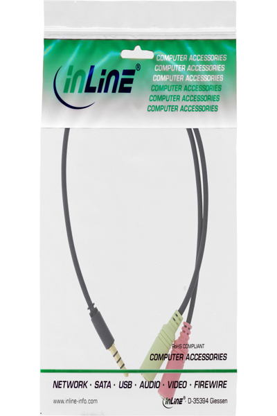 Câble adaptateur pour casque audio InLine 3,5 mm mâle 4 broches / 2 x 3,5 mm - noir - 2 m