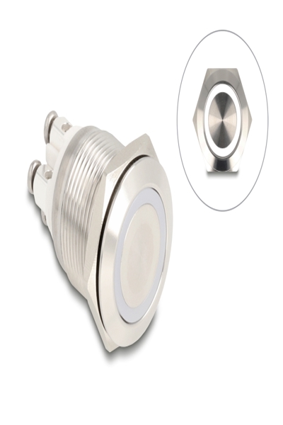 Delock Tryckknapp - för 19 mm installation, 4 x skruvterminal, vit LED - 20977