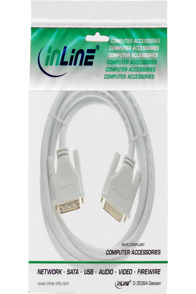 Câble DVI-D InLine 24+1 mâle / mâle DVI Dual Link blanc/or 5 m