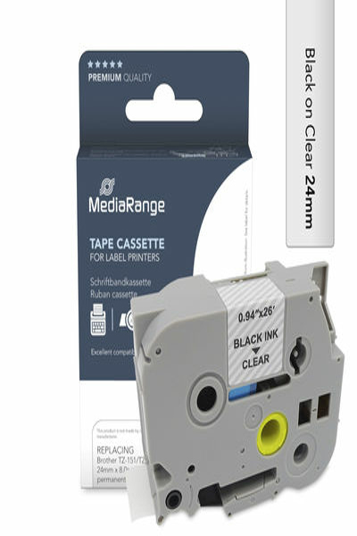 MediaRange 24 mm svart/klar tejp - MRBTZ151