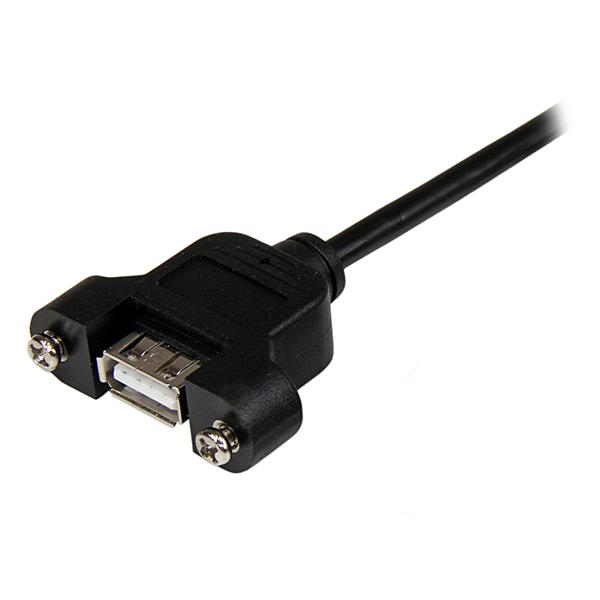 StarTech.com 1 ft Panel Mount USB Cable A to A - F/M - 0.3 m - USB A - USB A - USB 2.0 - Male/Female - Black - USBPNLAFAM1