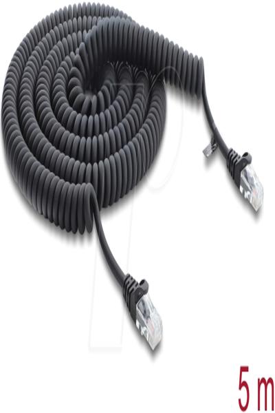 Delock RJ45 Coiled Cable Plug Cat.5e Black - Network - CAT 5e