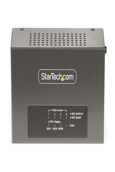 StarTech.com 4-portars Multi-Gigabit PoE++-injektor, 5/2.5G Ethernet (NBASE-T), PoE/PoE+/PoE++ (802.3af/802.3at/802.3bt), 160 watt strömförbrukning, vägg-/DIN-skenamonterbar - AS445C-POE-INJECTOR
