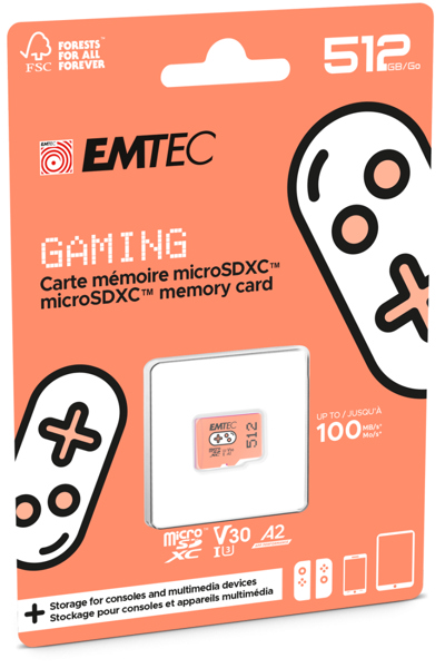EMTEC Gaming 512 GB microSDXC orange UHS-I U3 V30 A2 - Extended Capacity SD (MicroSDHC) - ECMSDM512GXCU3G