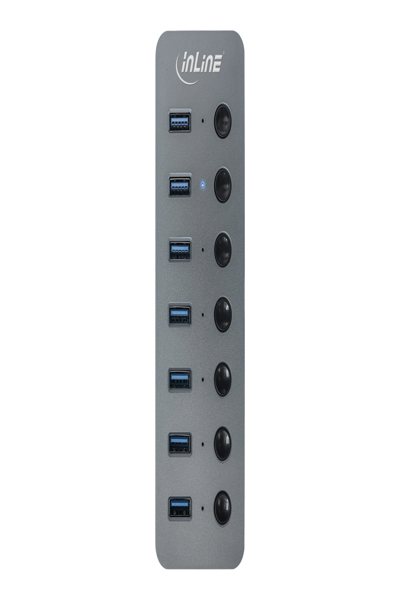 InLine USB 3.2 Gen.1 hub - 7-port - with switch - aluminium - grey - with PSU