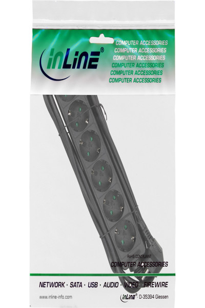 InLine Socket strip - 6-way earth contact CEE 7/3 - black - 1.5m