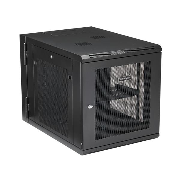 StarTech.com 12HE Wandmontage Server Rack - bis zu 81cm tief - Gehäuse mit Scharnier - Nätverksskåp - Server Schrank - Schrank für Rack-Gehäuse - Wand montierbar - Schwarz - 12U - RK1232WALHM