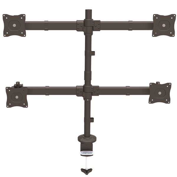 Desk Mount Quad Monitor Arm - 4 VESA Displays up to 27 - Ergonomic Height Adjustable Articulating Pole Mount - Clamp/Grommet (ARMQUAD) Robust steel Skrivebordsmontering 13-27 4 sizes - ARMQUAD