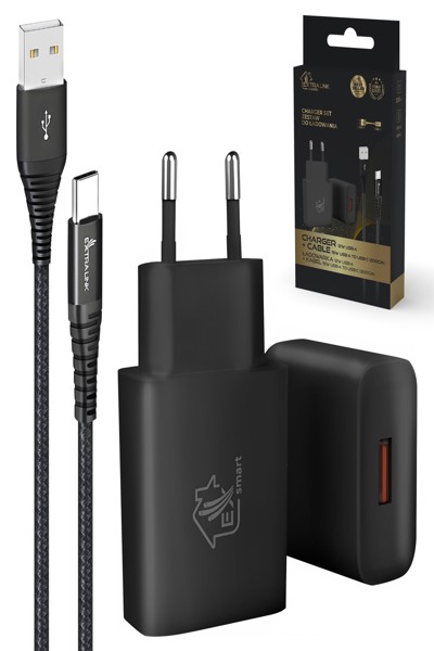 Kit de câbles USB-A vers USB-C Extralink Smart Life avec chargeur 12 W