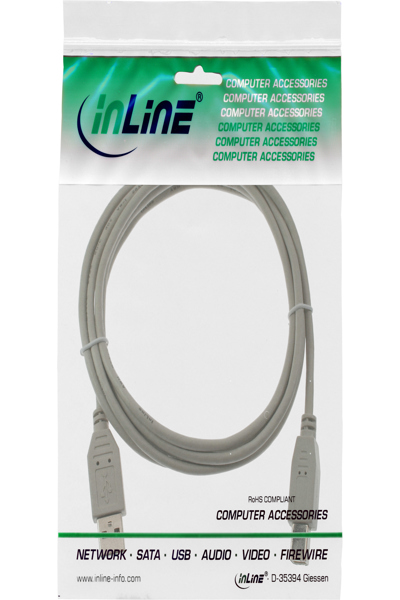 Câble USB 2.0 InLine Type A mâle / B mâle beige 10 m