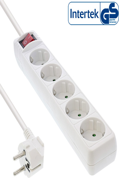 Bloc multiprises InLine - 5 prises avec terre CEE 7/3 - blanc - 1,5 m