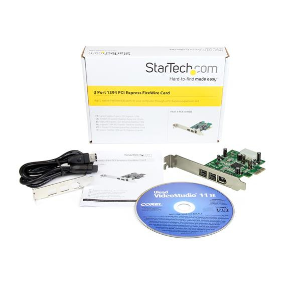 StarTech 3 Port 800+400 FireWire PCI Express Interface Combo Card - PCIe 3 Port FireWire Card - PCI-e 1 x Firewire 400 1394A 2 x FireWire 800 1394B - FireWire Adapter - PCIe - 2 ports - PEX1394B3