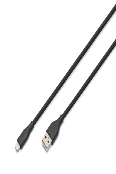 DIGITUS Lightning silikon anslutningskabel, USB-A - Lightning 2m, svart - AK-600108-020-S