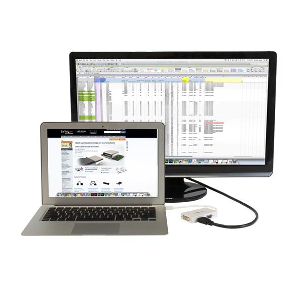 StarTech Mini DisplayPort to HDMI / DVI / VGA Adapter - 3 in 1 mDP Converter for MacBook - White - Travel Adapter - Video Converter - white - MDP2VGDVHDW