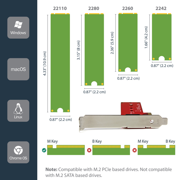StarTech M2 PCIe SSD Adapter - x4 PCIe 3.0 NVMe / AHCI / NGFF / M-Key - Low Profile and Full Profile - SSD PCIe M.2 Adapter (PEX4M2E1) - Interface adapter - M.2 Card - PCIe x4 - PEX4M2E1
