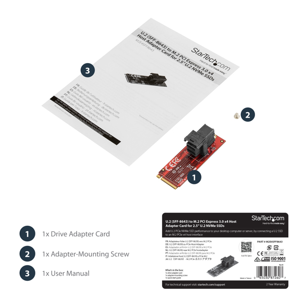 U.2 til M.2-adapter for 1 U.2 PCIe NVMe SSD - M2E4SFF8643