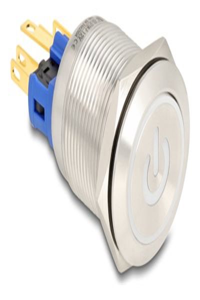 Delock Tryckknapp - för 22 mm installation, 6 x lödanslutning, vit LED-strömsymbol och ring - 20986