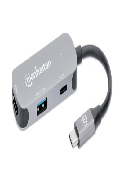 Manhattan USB-C Dock/Hub - Ports (x3): HDMI - USB-A and USB-C - With Power Delivery (100W) to USB-C Port (Note add USB-C wall charger and USB-C cable needed) - All Ports can be used at the same time - Aluminium - Space Grey - Three Year Warranty - Retail Box - Wire - 130707
