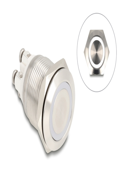 Delock Tryckknapp - för 19 mm installation, 4 x skruvterminal, vit LED - 20977