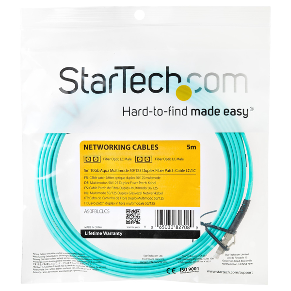 StarTech Fiber Optic Cable - 10 Gb Aqua - Multimode Duplex 50/125 - LSZH - LC/LC - 5 m - 5 m - OM3 - LC - LC - Male/Male - Turquoise - A50FBLCLC5