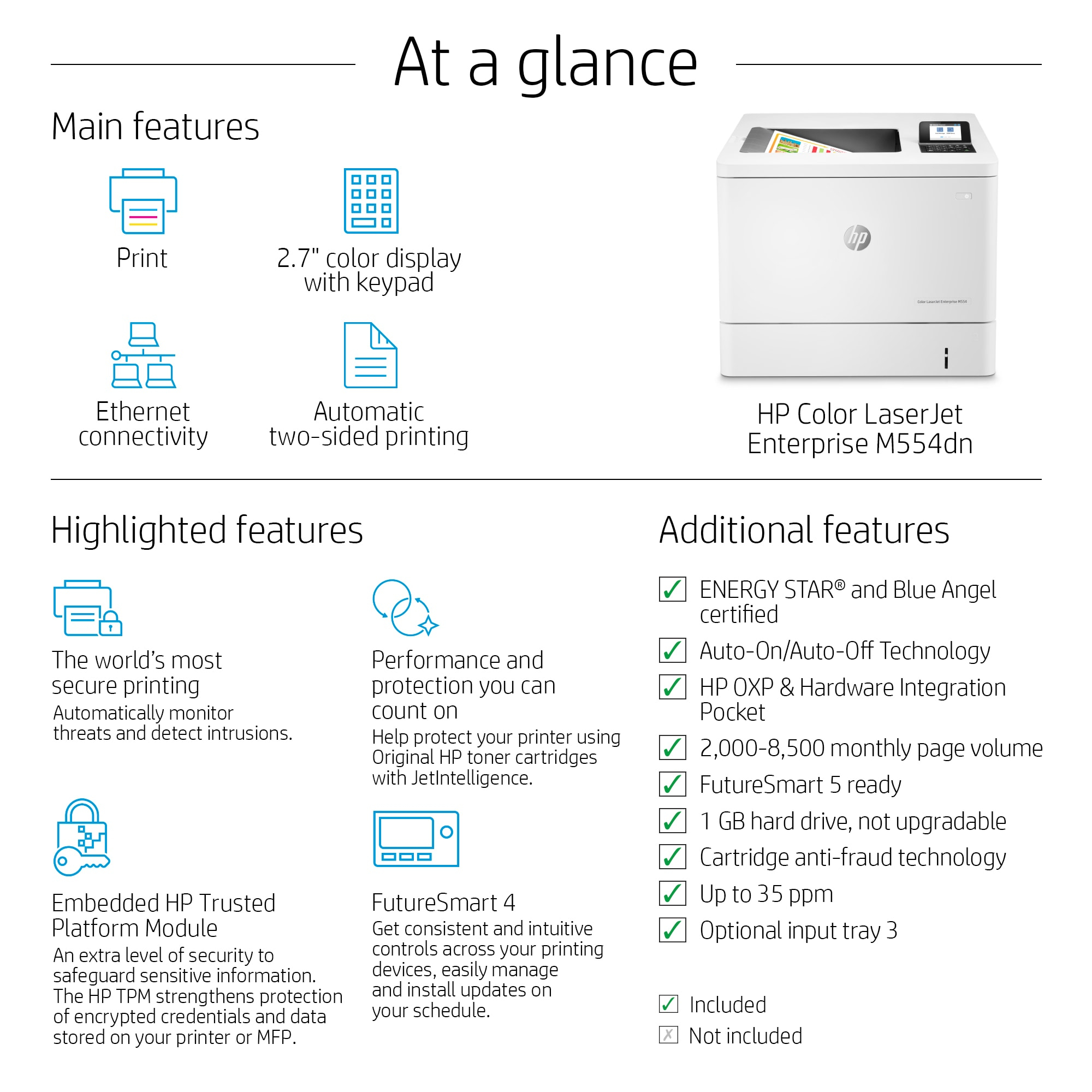 HP Color LaserJet Enterprise M554dn Printer - 7ZU81A