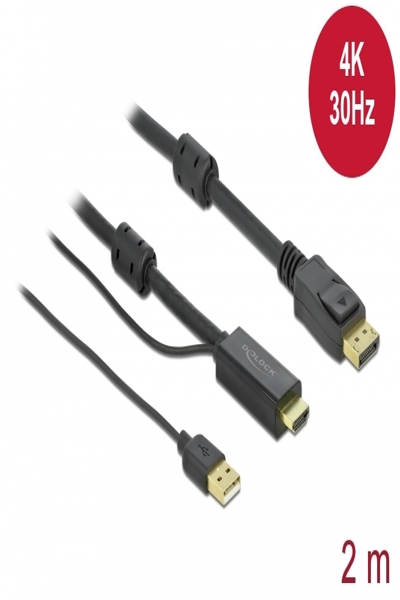 Delock Video-/ljudkabel - HDMI, USB (endast ström) hane till DisplayPort hane - 85964