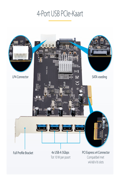 StarTech.com 4-portars USB-A PCIe-kort, USB 3.2 5 Gbps, 4x USB-kontroller - P5Q4A-USB-CARD