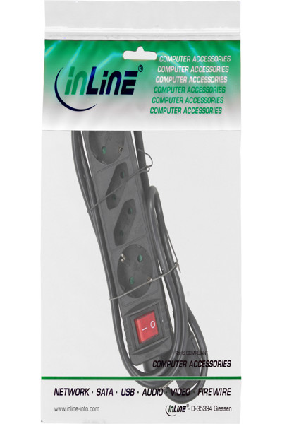Bloc multiprises InLine - 4 prises - 2x CEE7/3 + 2x Euro CEE 7/16 - noir - 3 m