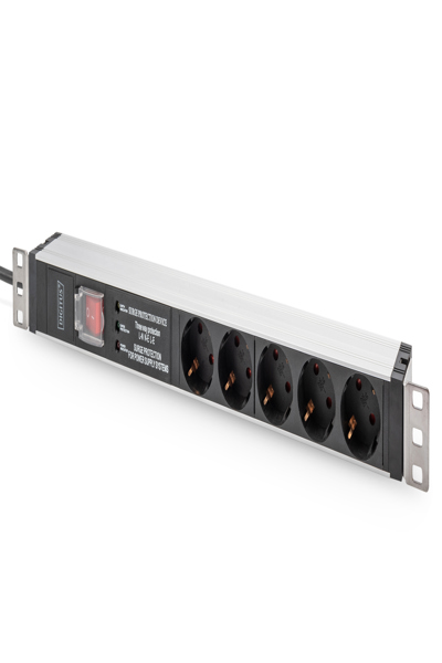 DIGITUS Socket strip with aluminum profile and switch, surge protection, integrated line filter, 5-way safety sockets, 2 m cable safety plug - DN-95433