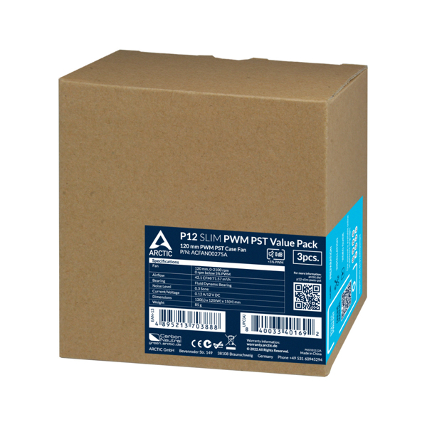Arctic P12 Slim PWM PST - Computer Fan - 120 mm (Pack of 3) - ACFAN00275A