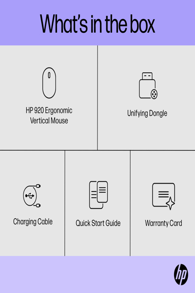 HP 920 Ergonomic Wireless Mouse: Right-hand, Vertical Design, 4000 DPI - 6H1A4AA