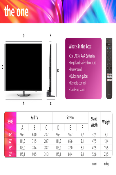Philips The One 65PUS8909/12, 65", 3840 x 2160 pixels, LED, Smart TV, Wi-Fi, Grey - 65PUS8909/12