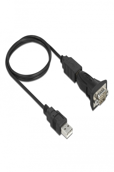 Delock Adapter USB 2.0 Type-A to 1 x Serial RS-232 D-Sub 9 pin male with nuts - USB A - RS-232 - 0.8 m - Black - 61506