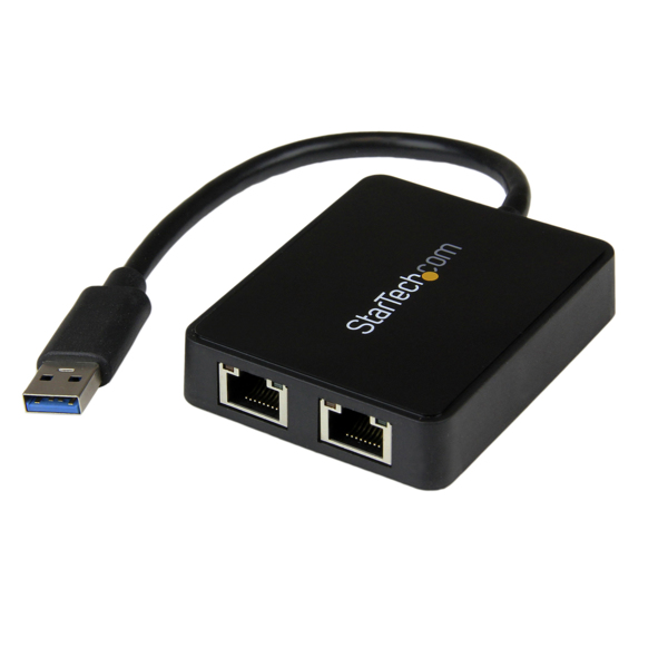 StarTech USB 3.0 SuperSpeed ​​to Dual Port Gigabit Ethernet LAN Adapter - 10/100/1000 NIC Network Adapter with USB Port - Black - Network Adapter - USB 3.0 - 2 Connections - USB32000SPT