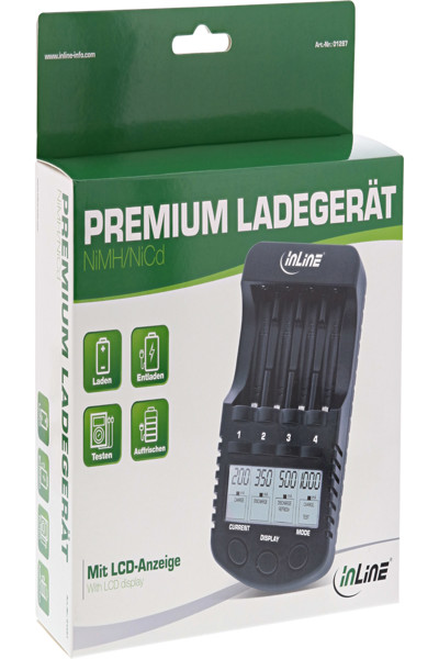 Chargeur rapide InLine Premium - NiCd+NiMH AA et AAA - jusqu'à 1000 mA