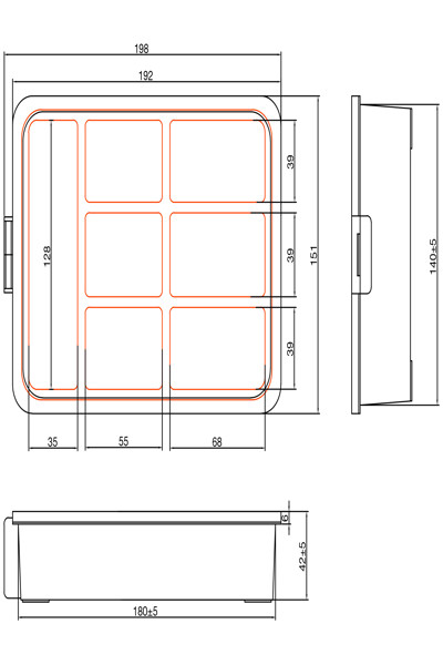 Boîte à petites pièces InLine - 7 compartiments - dimensions : 180x140x40mm - orange
