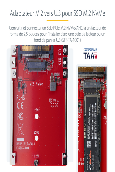 StarTech.com M.2 to U.3 Adapter, For M.2 NVMe SSDs, PCIe M.2 Drive to 2.5inch U.3 (SFF-TA-1001) Host Adapter/Converter, TAA Compliant - 1M25-U3-M2-ADAPTER