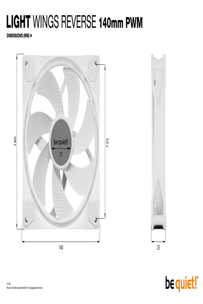 Be Quiet! Light Wings 140 mm PWM Reverse White Ventilator 14 cm - Case Fan - 25.5 dB - BL135