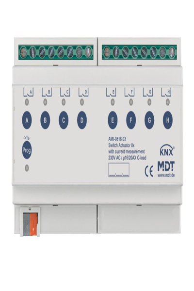 Actionneur de commutation MDT 8 voies 8TE REG 16/20 A 230 V AC Charge C
