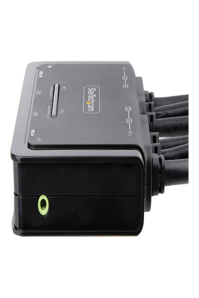 StarTech.com 2-portars DisplayPort-kabel KVM-switch för dubbla skärmar, 4K 60Hz, kompakt KVM med 1,5 m integrerade USB-A/DisplayPort/ljudkablar, bussdriven - C2-DD46-UA2-CBL-KVM