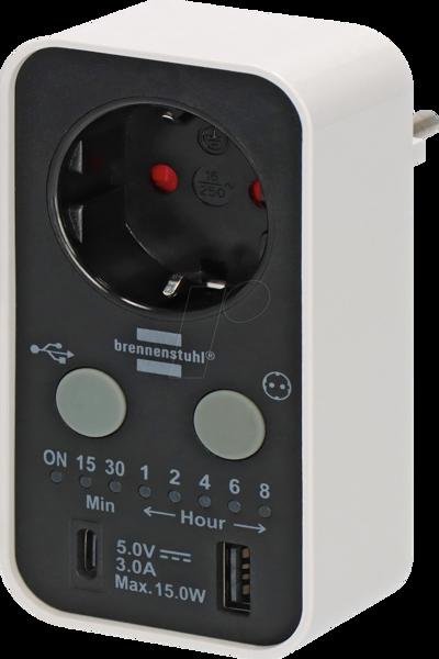 Brennenstuhl Nedräkningstimeruttag med USB A och C svart/vit IP20 - 1506180