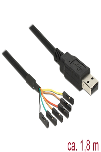 Delock Konverterare USB 2.0 > Seriell-TTL 6-stifts stiftkontakt individuellt 1,8 m (5 V) - 83786