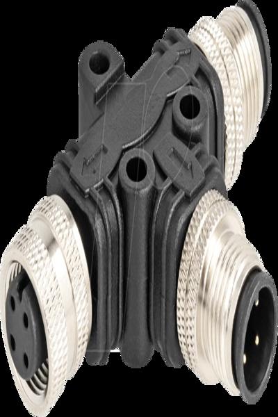 Delock Strömfördelare - 4-polig M12 (hane) till 4-polig M12 (hona) - 60580